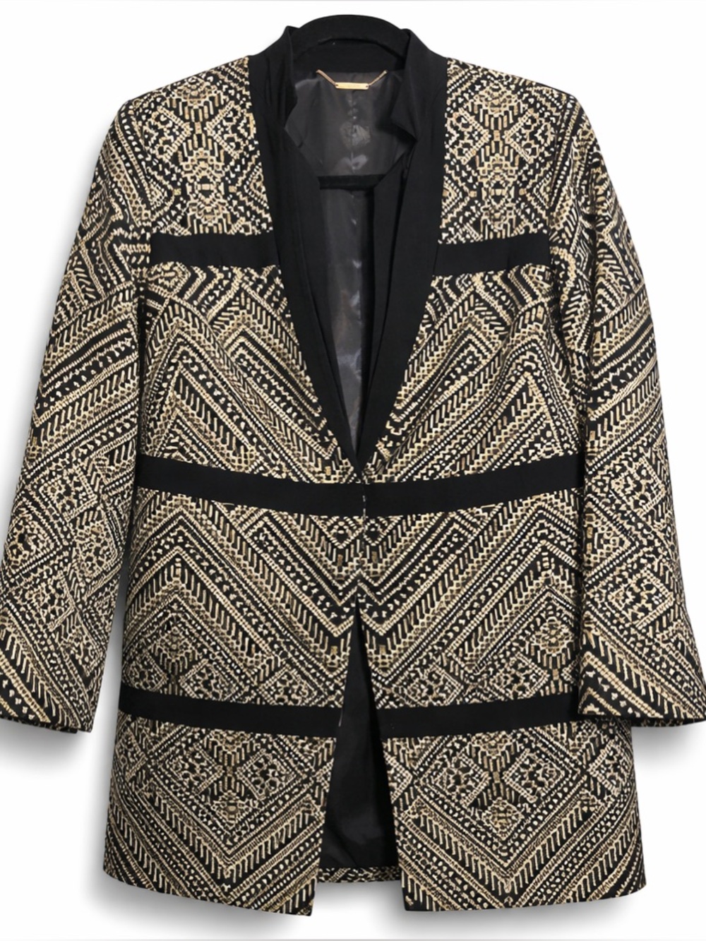Chico’s Black Label Quiet Luxury Metallic Jacquard Blazer Gold Jacket Size 0 NWT - Picture 2 of 11